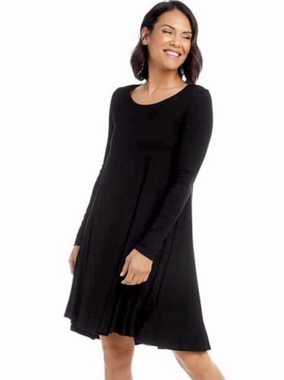 Karen Kane Maggie Trapeze Black Long Sleeve Dress Scoop Neck Size
